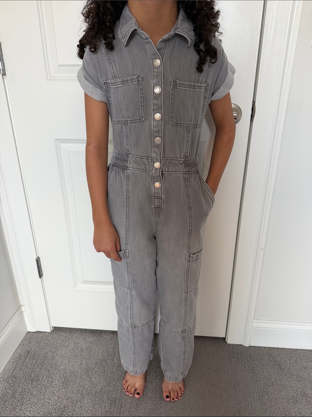 abercrombie kids gray short-sleeve utility jumpsuit